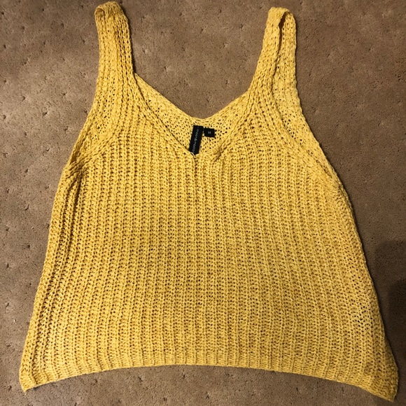 Moon & Madison Crocheted Yellow Summery Festival Sleeveless Lightweight Crop Top - Picture 3 of 5